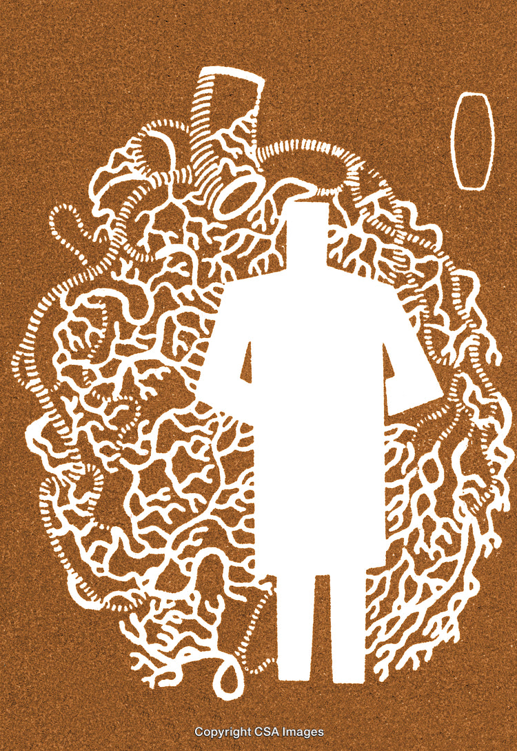 Abstract Illustration of Human Figure Within Organic Structure on Brown Surface