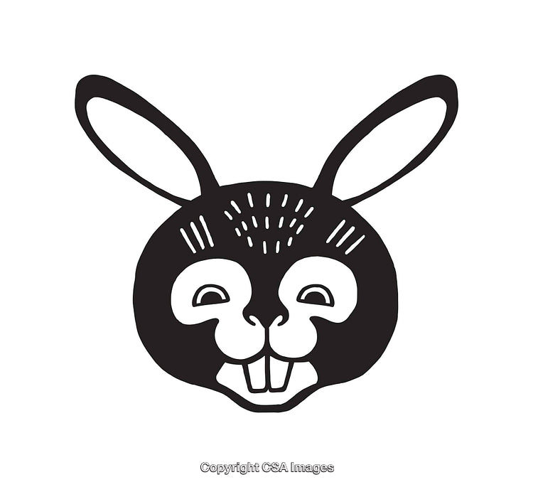 Black and White Line Art Rabbit Illustration with Playful Facial Expression