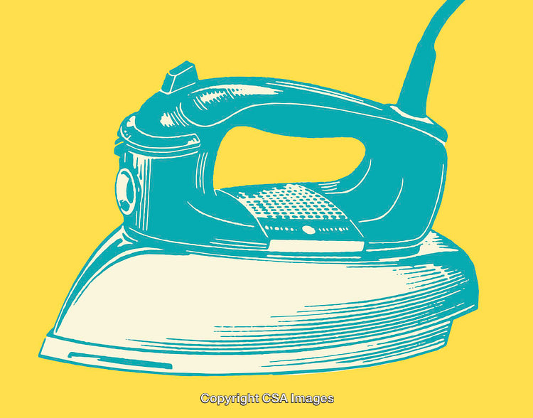 Retro Illustration of a Household Iron on a Yellow Background
