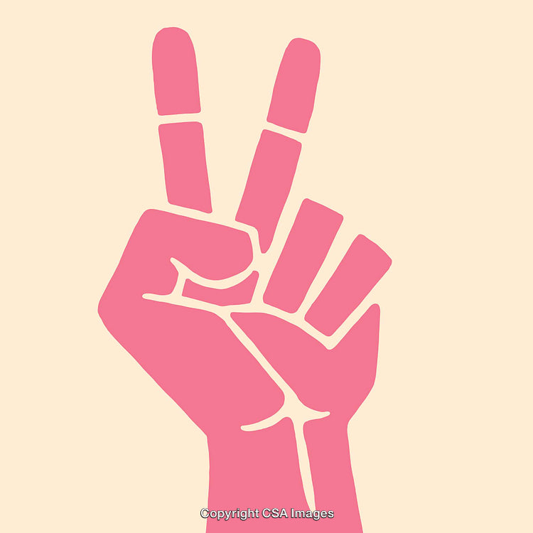 Peace Symbol in Pink Line Art on Minimalistic Beige Background