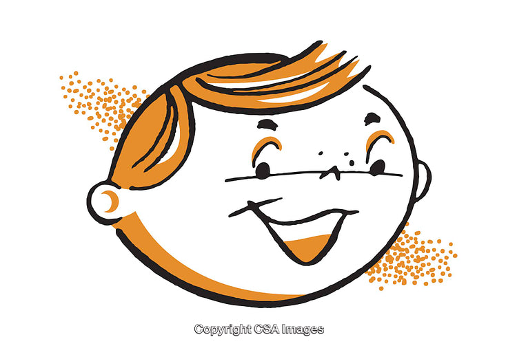 Colorful Retro Illustration of a Smiling Child in Whimsical Style