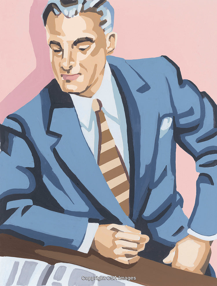 Retro Styled Illustration of a Businessman in a Blue Suit and Tie