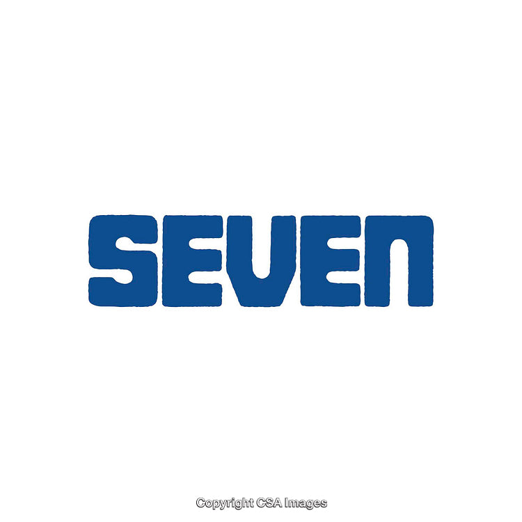 Bold Blue Typography of the Word Seven Isolated on White Background