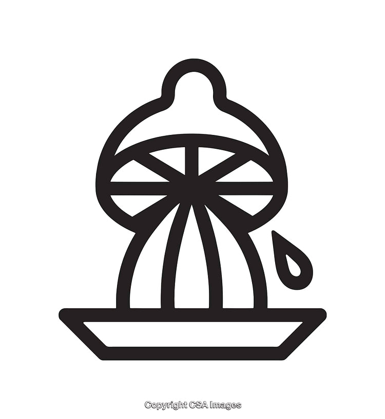 Black And White Citrus Juicer Icon with Drop Outline Illustration
