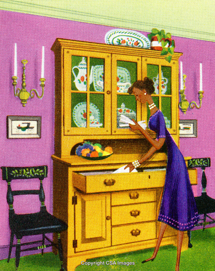 Elegant Woman Arranging Crockery in a Stylish Dining Room Interior