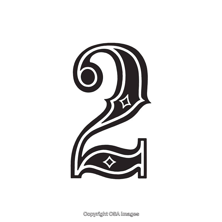 Vintage Decorative Number Two With Ornamental Flourishes