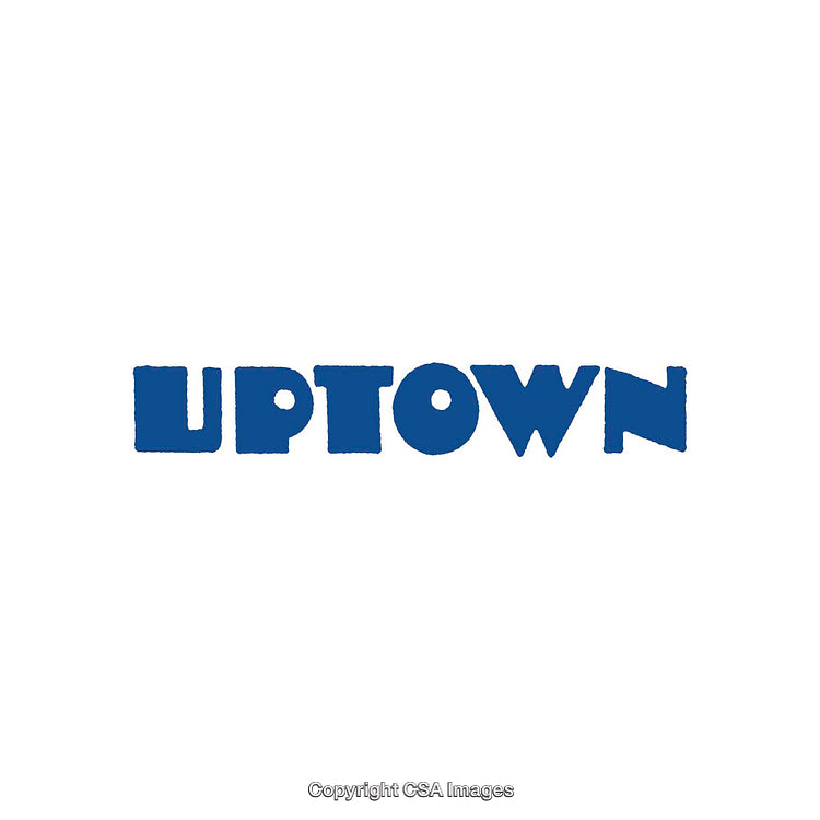 Blue Uptown Text in Bold Typeface on White Background