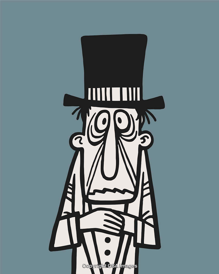 Whimsical Cartoon Gentleman in a Top Hat with Surprised Expression