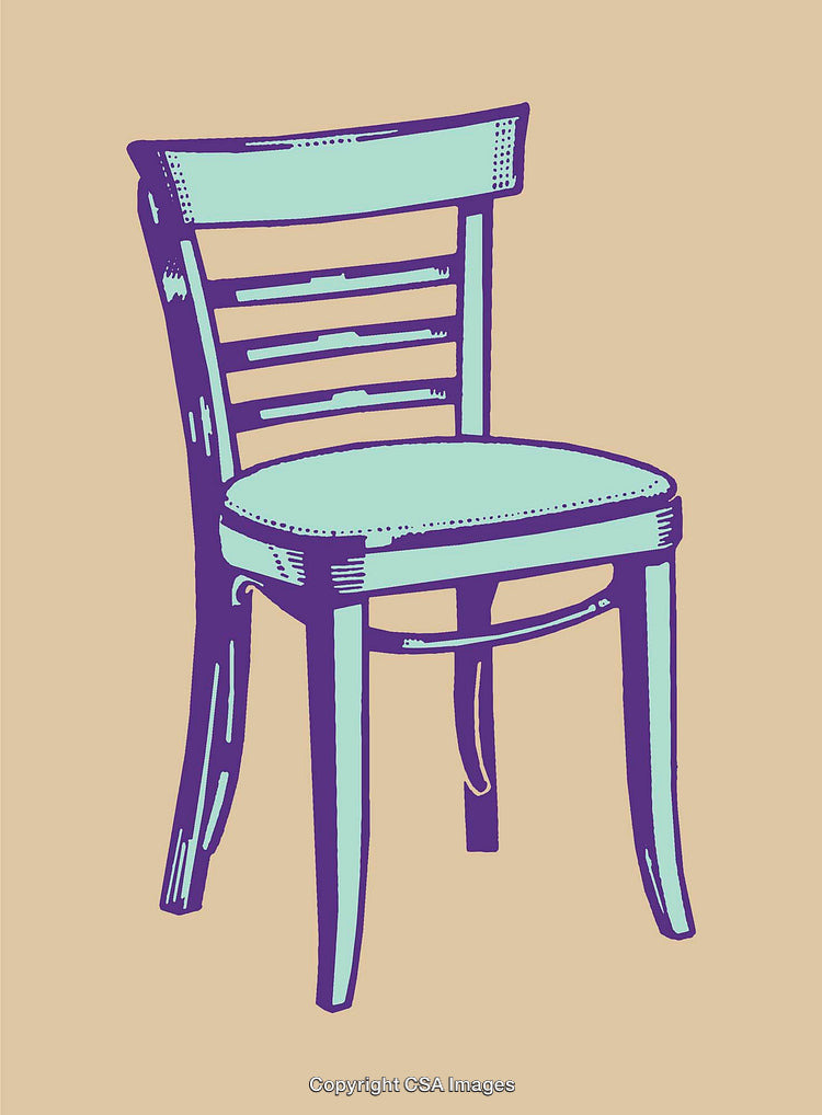 Colorful Line Art Illustration of a Vintage Wooden Chair On Beige Background