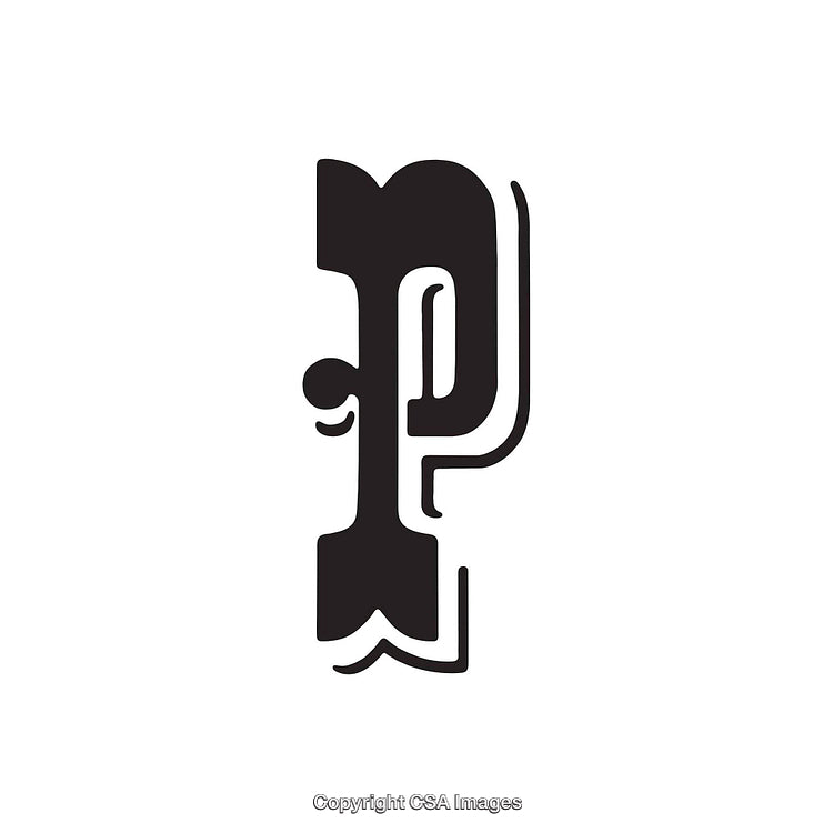 Artistic Black Letter P Design on White Background