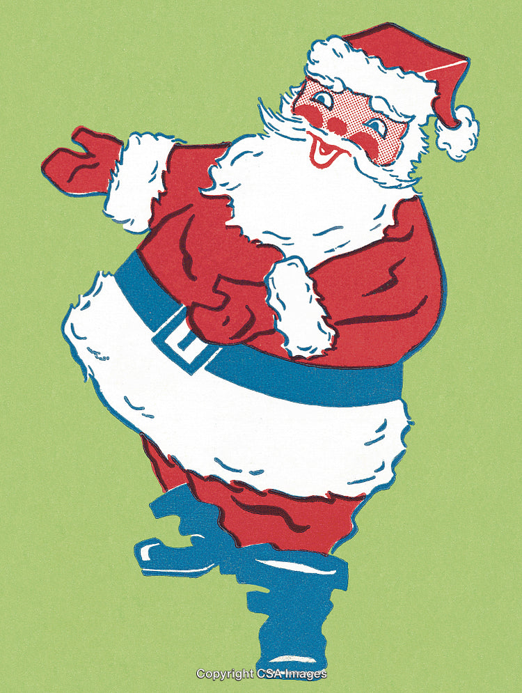 Colorful Illustration of a Jolly Santa Claus on a Green Background