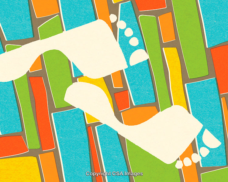 Abstract Colorful Geometric Pattern With White Footprint Shapes Overlay
