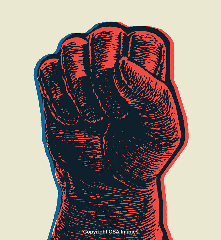 Colorful Line Art of a Raised Hand in Bold Graphic Style