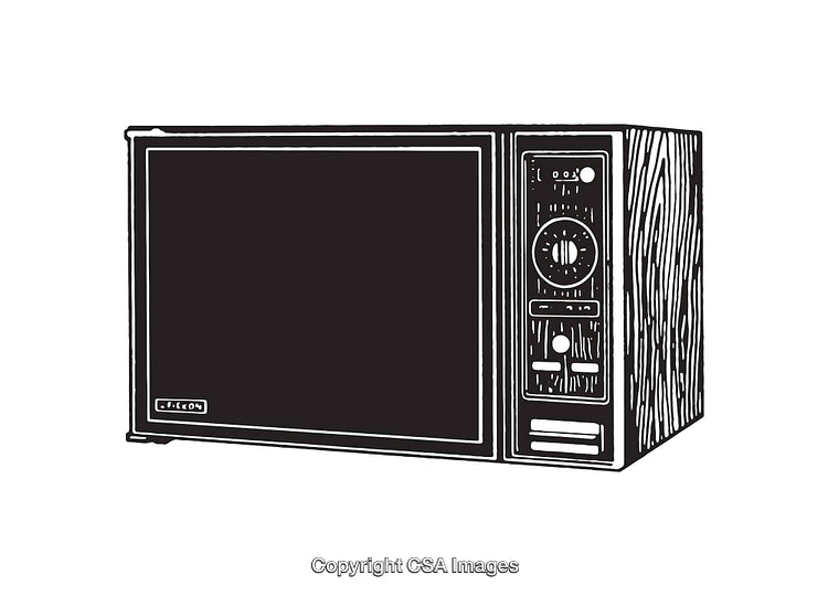 Retro Style Black and White Microwave Line Art Illustration