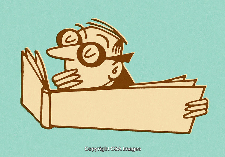 Retro Style Illustration of Man Reading Newspaper in Blue Background