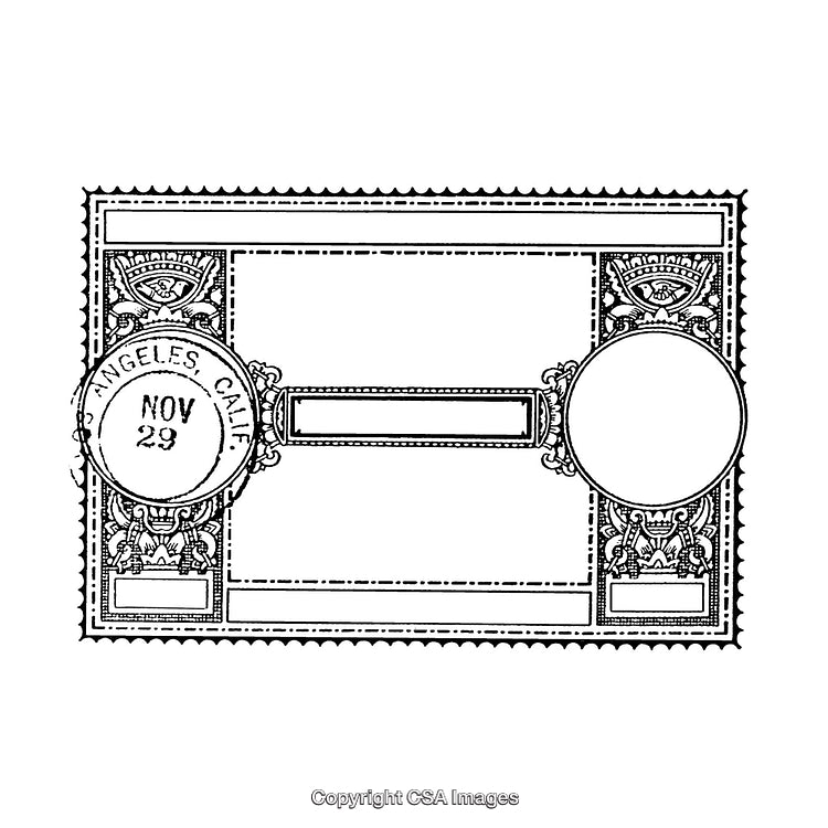 Vintage Black and White Stamp Decorative Border with Postmark Detail