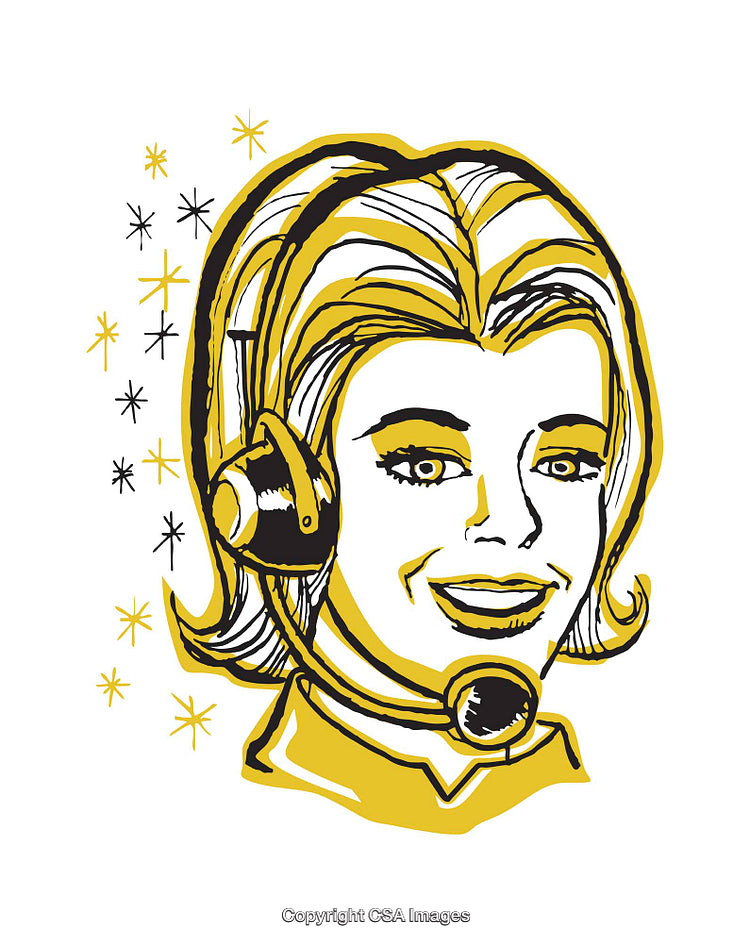Retro Illustration of a Woman with Headset and Vintage Feel