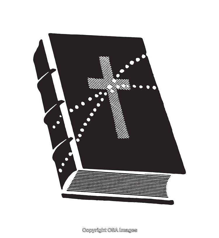 Black and White Line Art Illustration of a Religious Bible Book