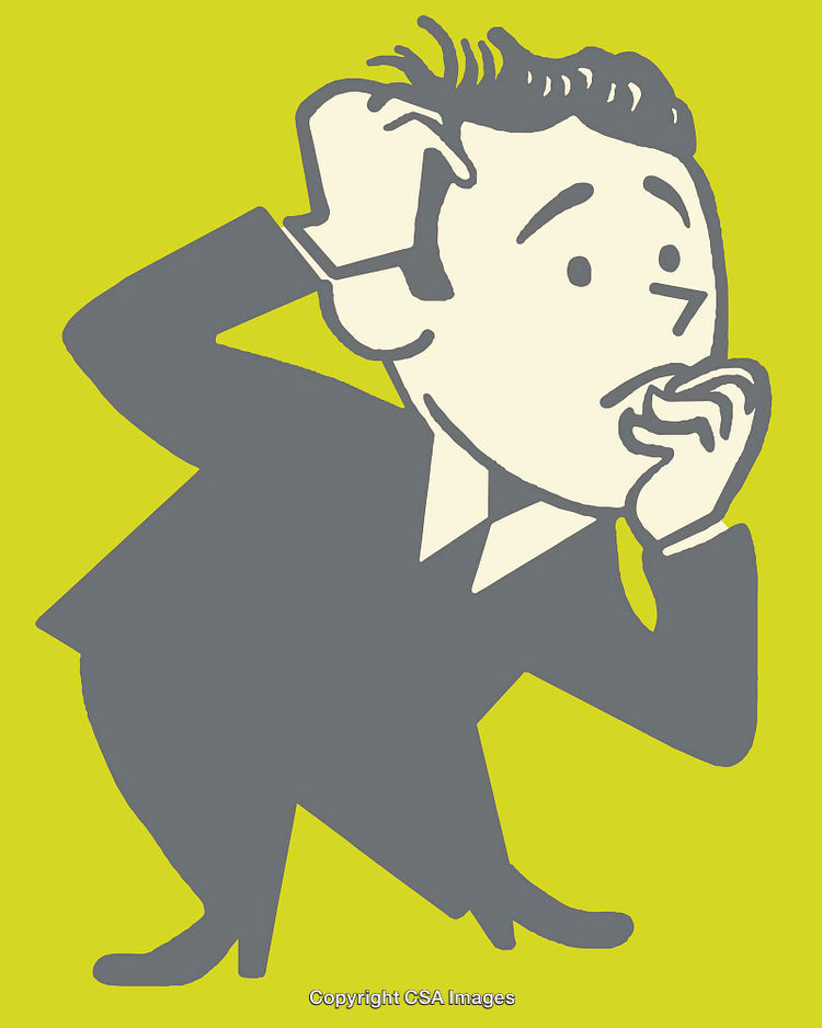Retro Style Illustration of Anxious Man in Mid-Century Modern Design