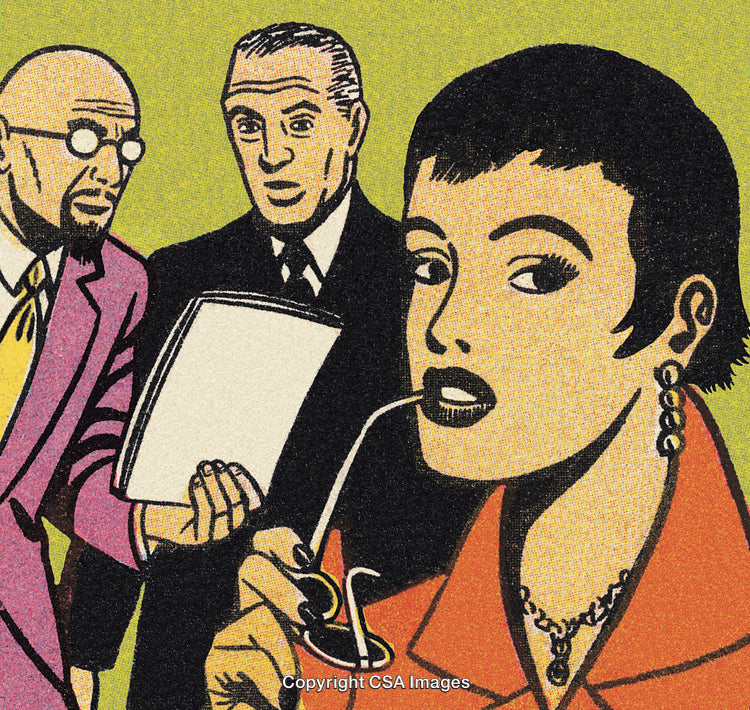 Retro Style Artwork Depicting Three Figures in a Vintage Pop Art Illustration