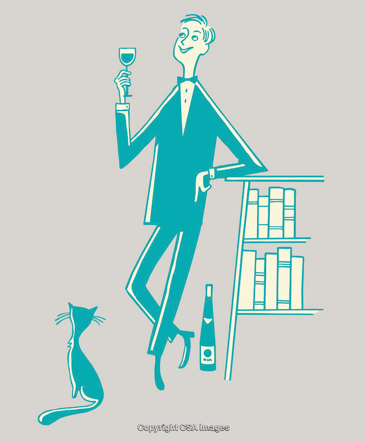Elegant Gentleman Holding Wine Glass with Cat in a Stylish Setting