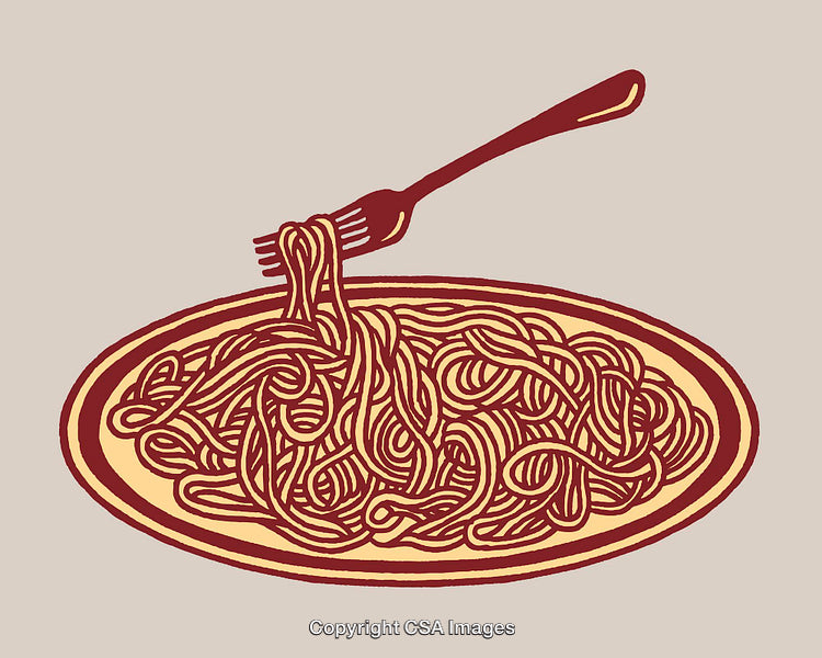 Vector Illustration of Fork Twirling Pasta on Plate in Artistic Style