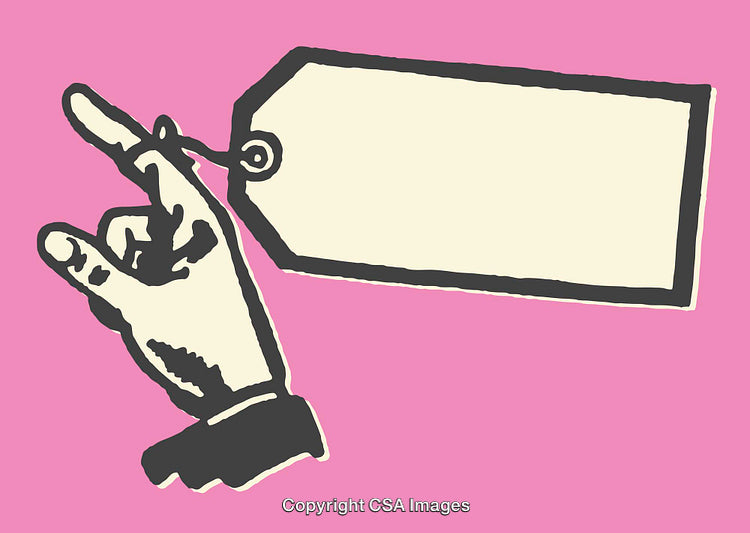 Illustration of a Hand Holding a Blank Tag Against a Pink Background
