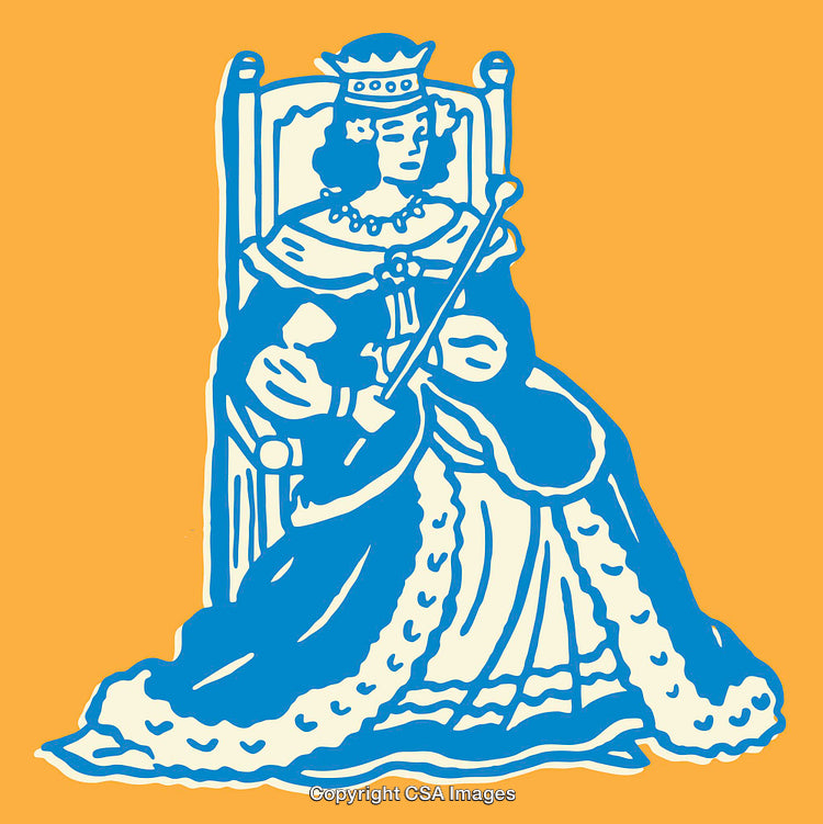 Regal Queen Illustration in Blue and Orange Color Scheme