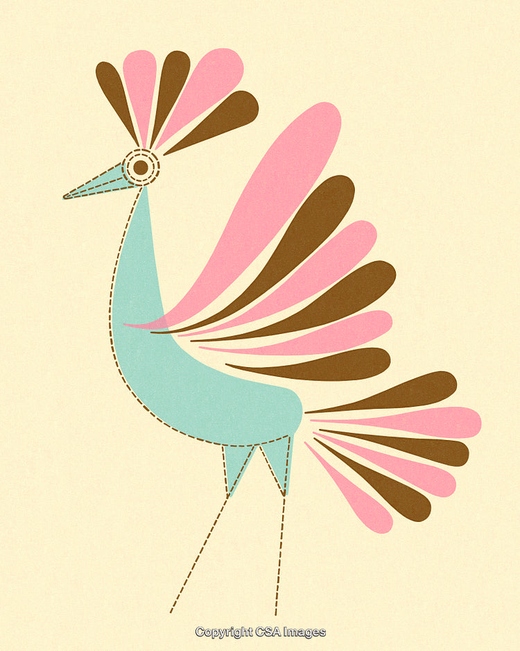Abstract Retro Illustration of a Stylized Bird with a Unique Feather Design