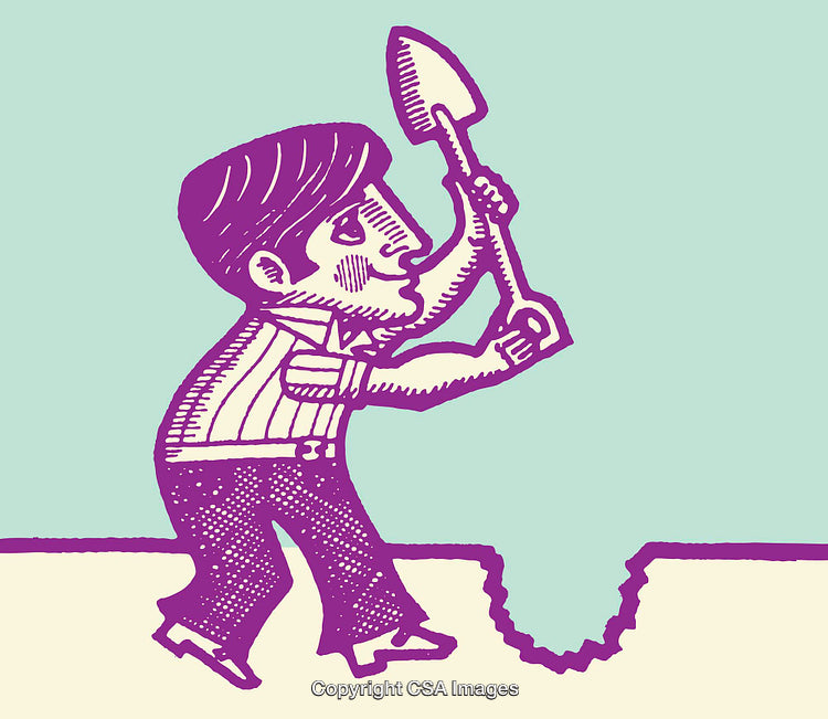 Purple Line Art Illustration of a Man Digging With a Shovel
