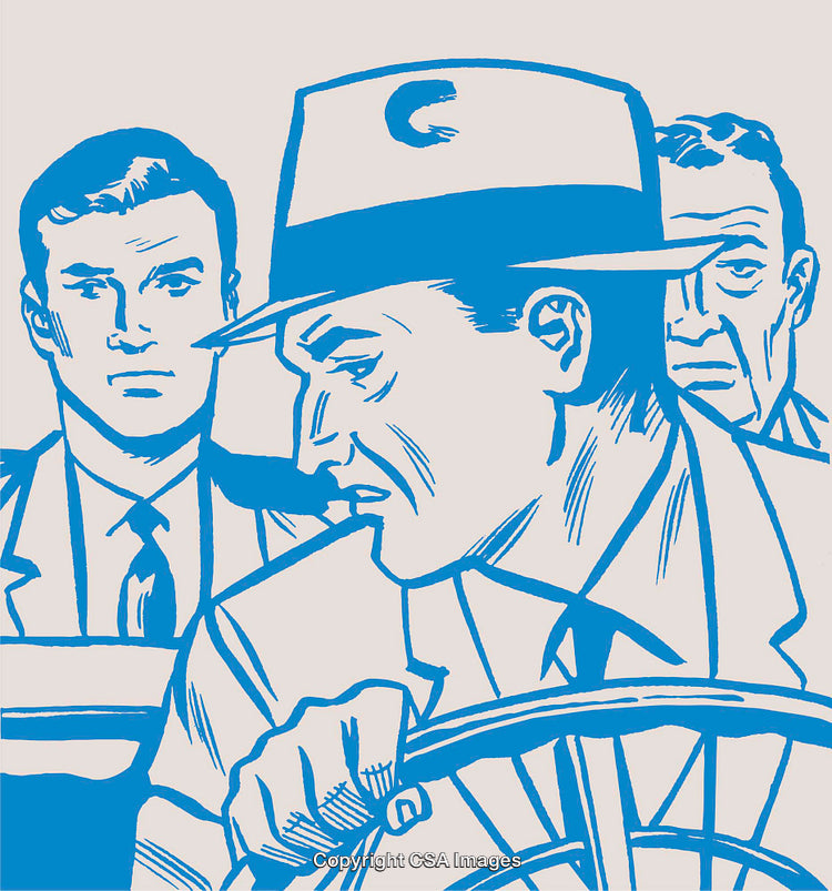 Three Men in Vintage Style Artwork Depicting Suspense and Drama