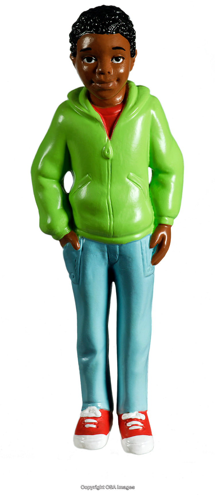 Plastic Toy Figure of Young Boy in Bright Outfit