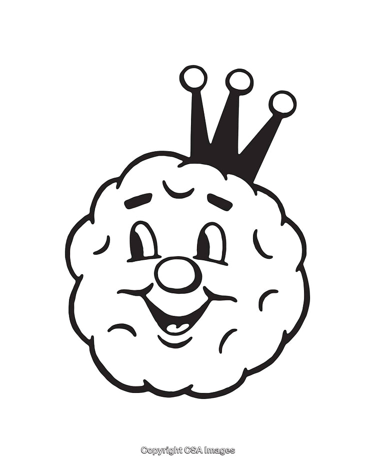 Smiling Cartoon Character with a Crown in Black and White Illustration