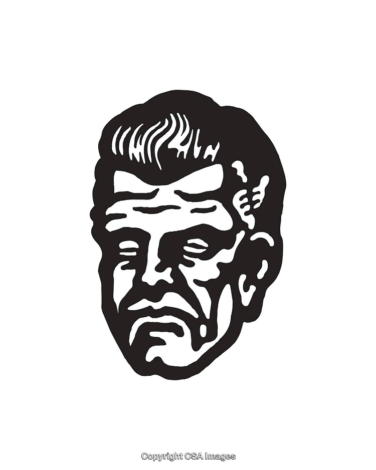 Black And White Line Art Illustration of a Male Face Design