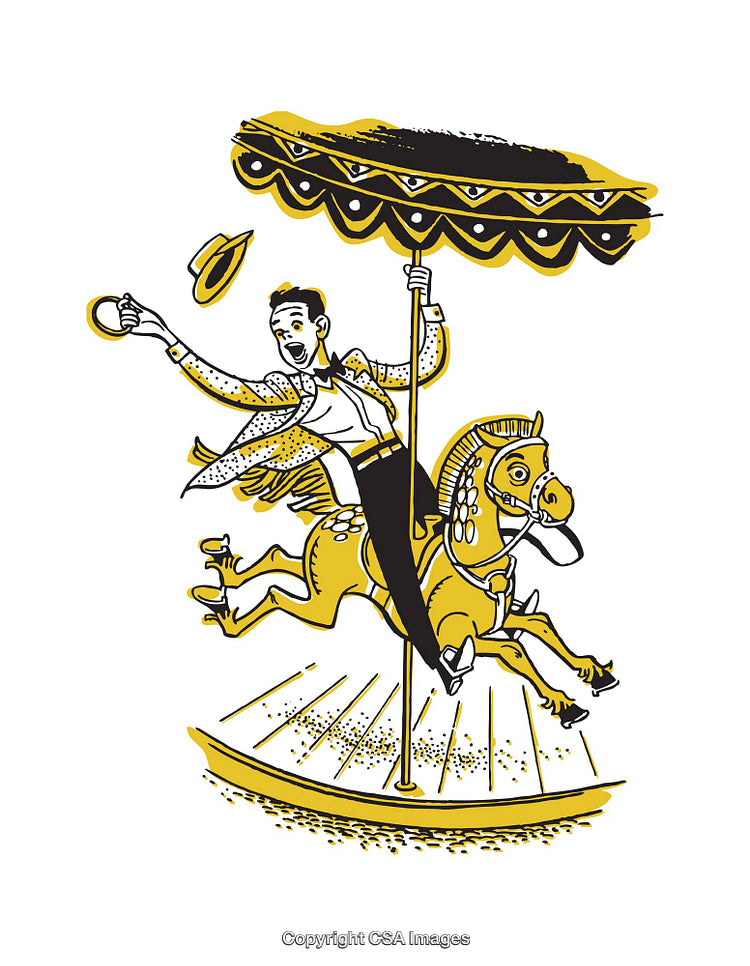 Man Enjoying a Carousel Ride in a Dynamic Illustration