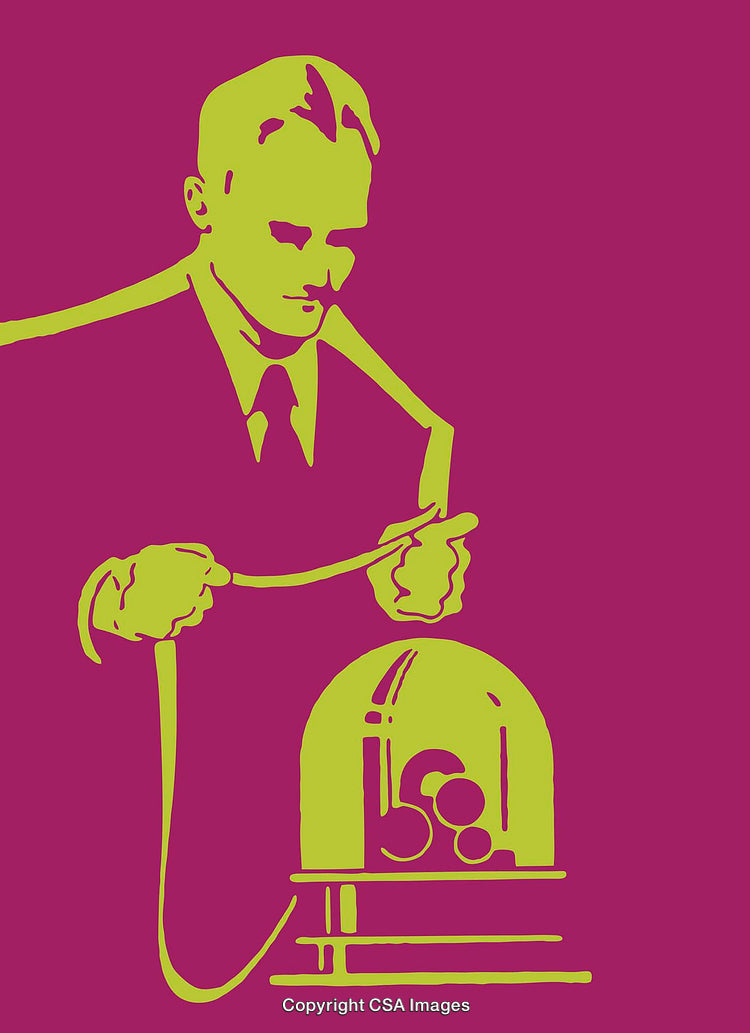 Colorful Line Art Illustration of a Scientist with an Experimental Apparatus