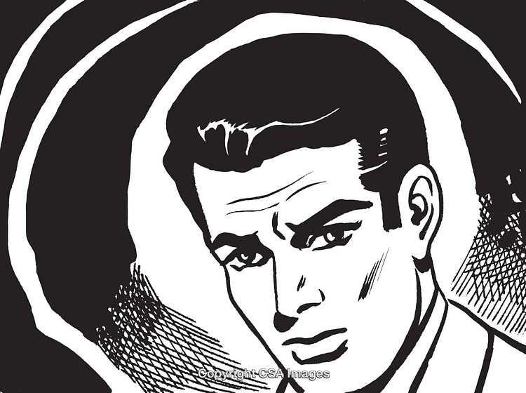 Retro Comic Style Illustration of a Man Expressing Thoughtful Emotion