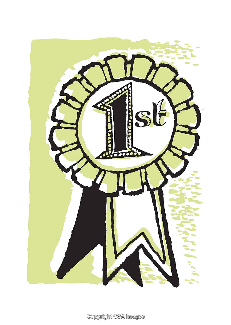 Illustration of a Retro First Place Ribbon in Green and Black