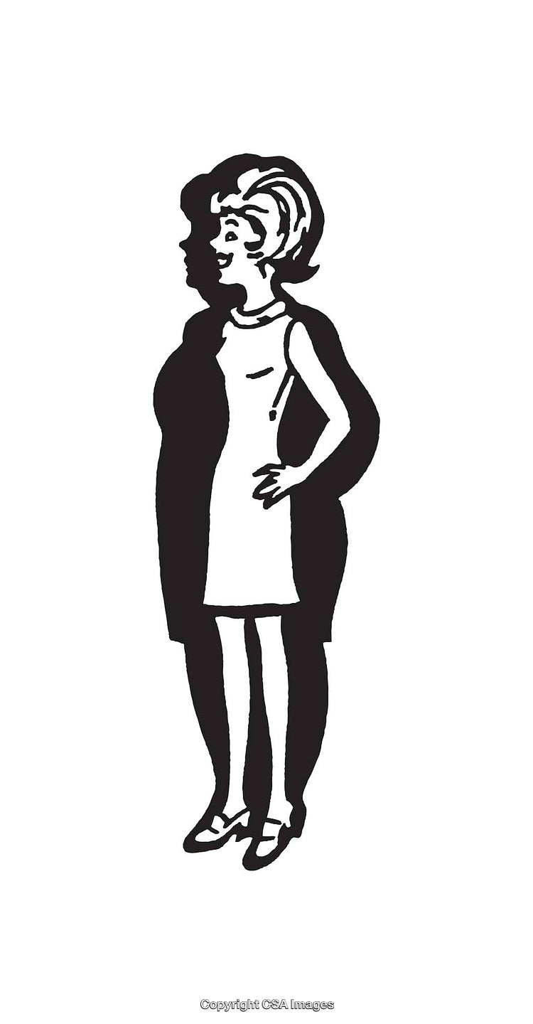 Black and White Illustration Featuring Woman and Shadow Silhouette