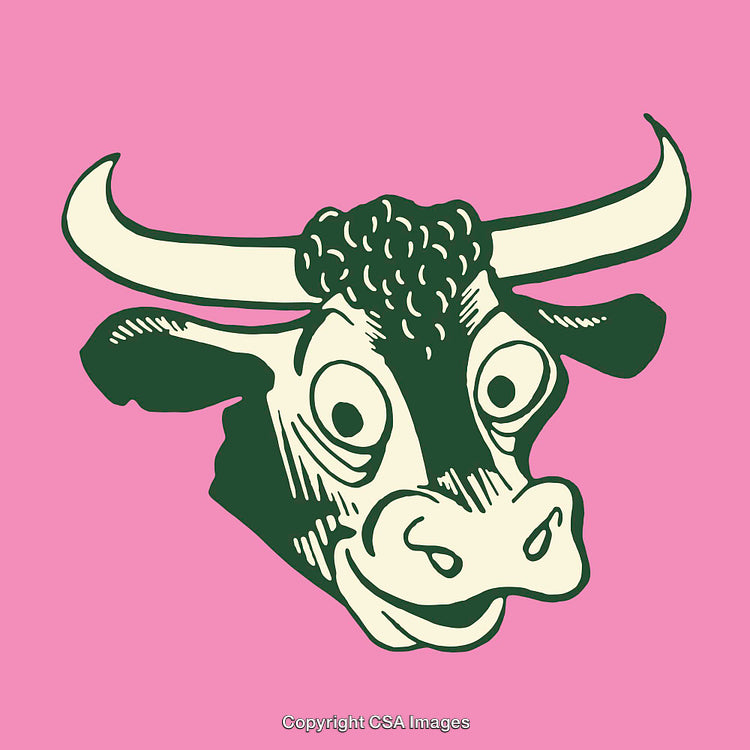 Colorful Cartoon Illustration of a Happy Cow Face on Pink Background