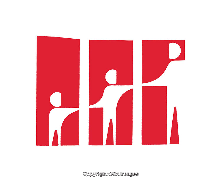 Abstract Red Human Figures in Dynamic Geometric Arrangement