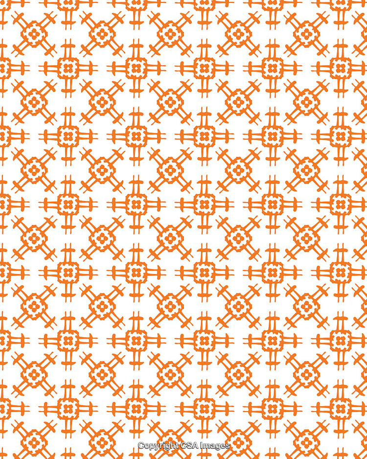 Orange Geometric Textile-Inspired Pattern with Symmetric Motif on White
