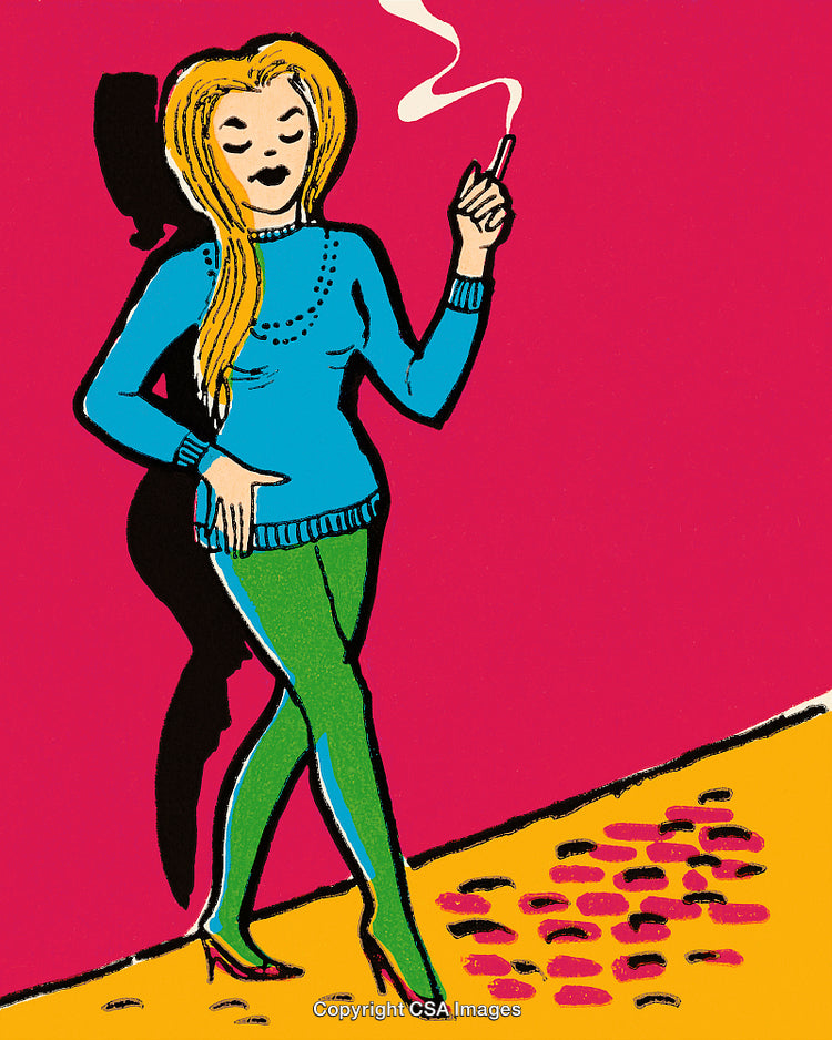 Colorful Illustration of a Stylish Woman Smoking a Cigarette