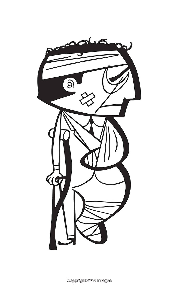 Stylized Black and White Outline Drawing of a Bandaged Character