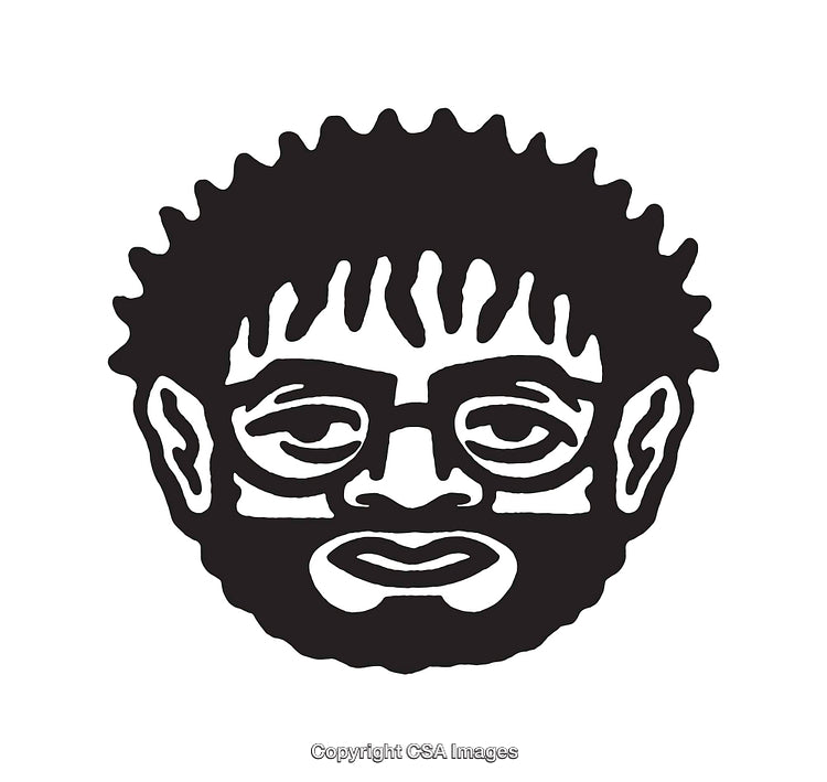 Black and White Line Art of a Face with Glasses and Beard