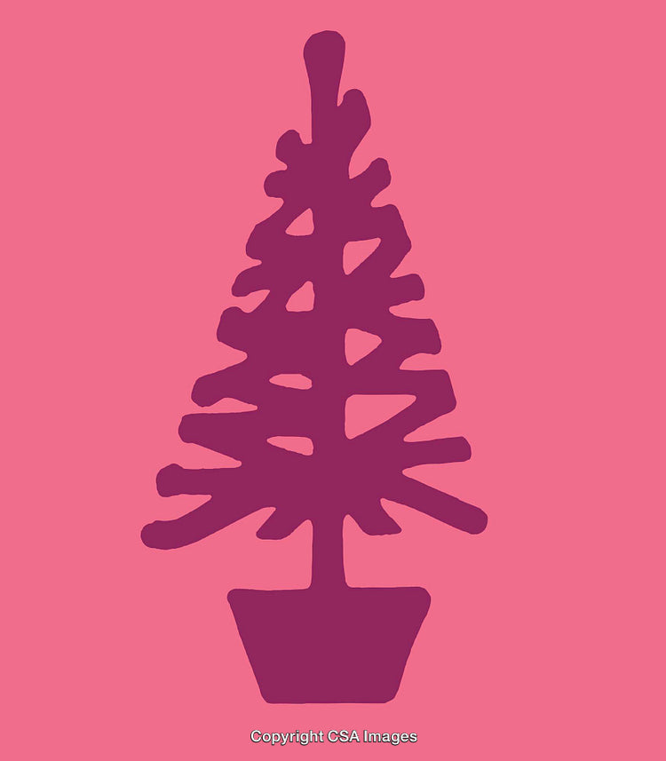 Stylized Purple Tree Silhouette on Pink Background in Bold Colors