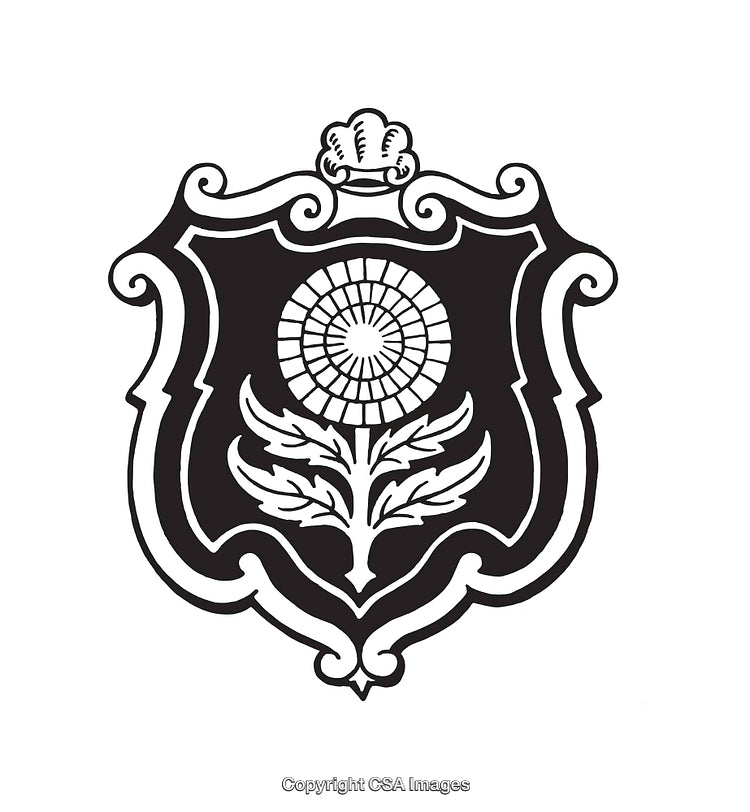 Elegant Black and White Ornamental Emblem with Decorative Details