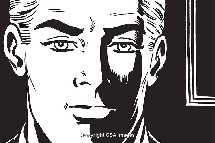 Black and White Illustration of a Man's Face with Bold Linework