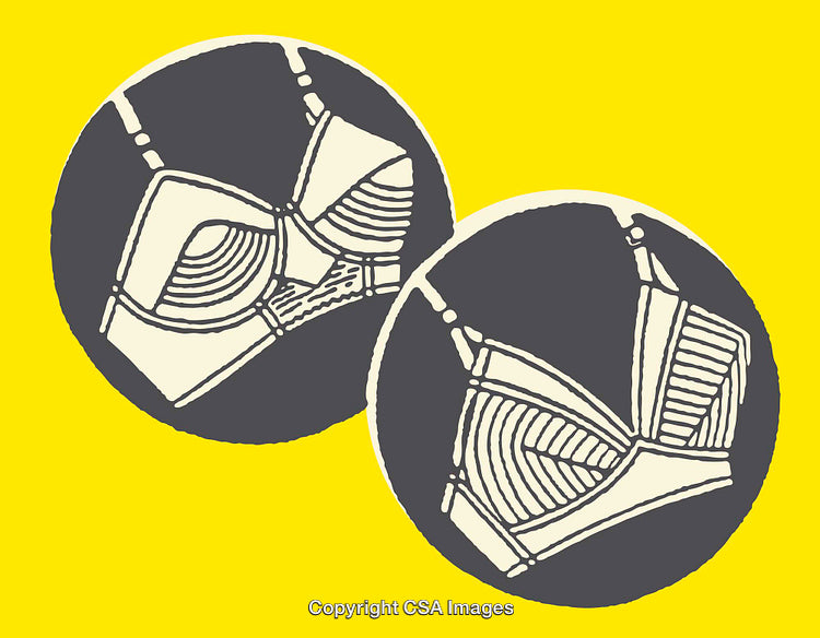 Colorful Line Art Illustration of Bra Graphics on a Yellow Background