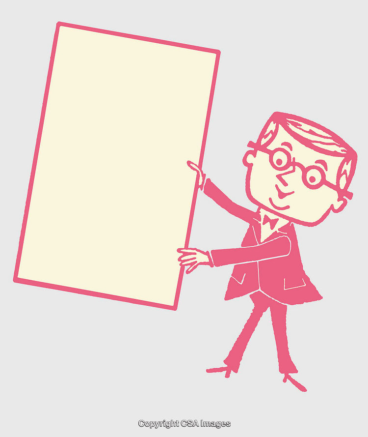Cartoon Businessman Holding a Blank Space Ready for Custom Text